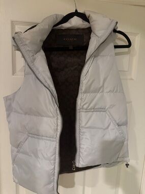 Coach White Puffer Vest with Signature Brown Lining